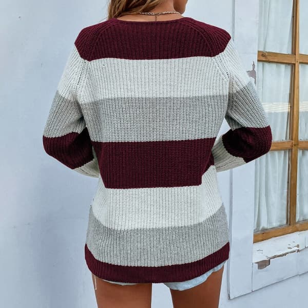 Dam Långärmad Tröja Vinter Varm Jumper Toppar Vinröd S