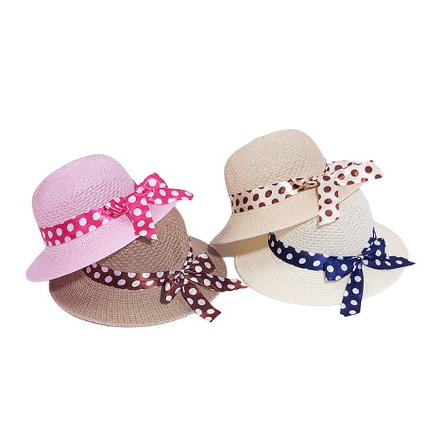 IC Dot Printed Ribbon Hat Sommar Flickor Baby Utomhus Solhatt Retro Ho Coffee