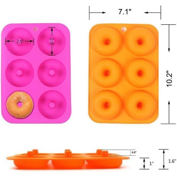 6-håliga forme i silikon sæt med 2, non-stick sikre bakforme til kakor, kakor, bagels, muffins