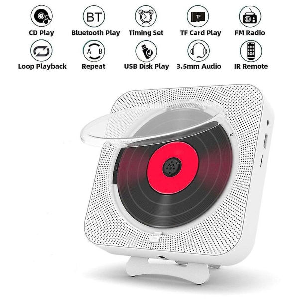 Bärbar CD-spelare med Bluetooth-högtalare, Stereo LED-skärm, Väggmontering, Musik med IR-fjärrkontroll och FM-radio