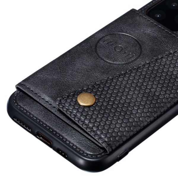 IC iPhone 12 Pro Max - Nahkainen Kotelo Korttitaskuilla Ja Magneetilla - Musta Musta Musta