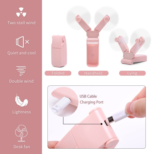IC Bærbar håndholdt ventilator, personlig mini lommeventilator USB genopladelig