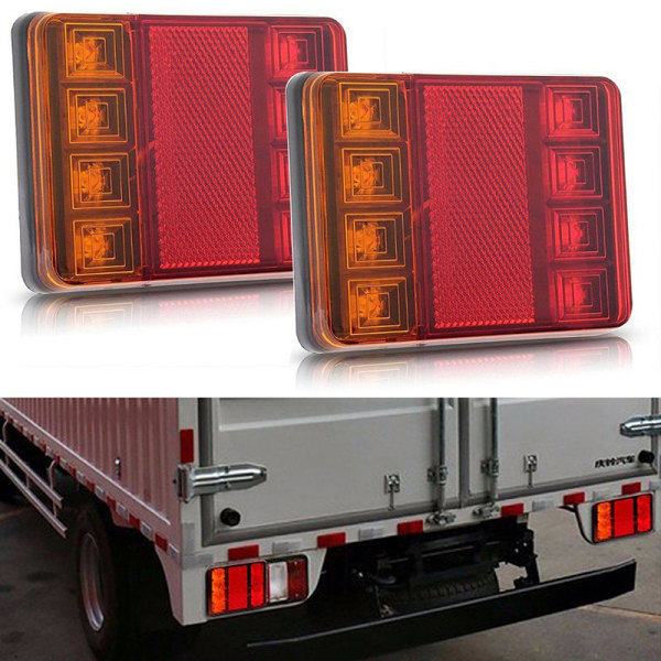 IC 2 stk Vandafvisende 8 LED Trailer Lys Baglygte 12V DC Bil Rød 2 stk