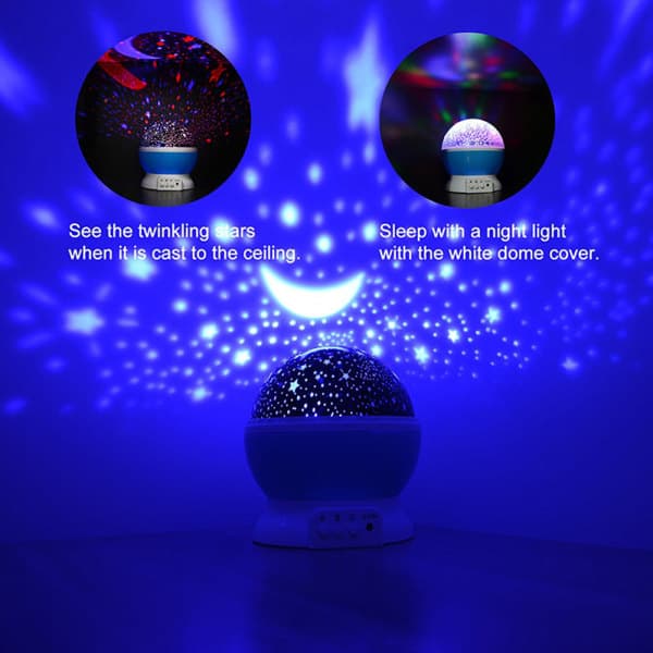 IC Nattljus roterende stjernehimmel Moonlight projektor barn sort/hvid