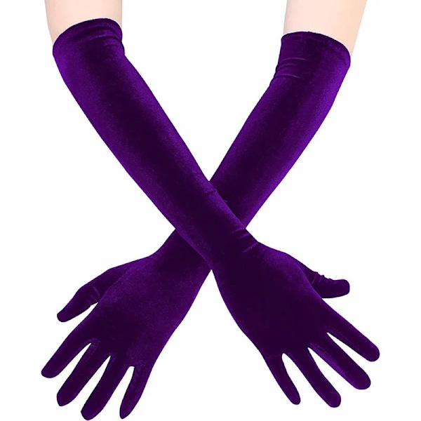 4-färgade Klassiska Vuxna Svarta Burgunder Sammet Opera/Armbågsstretch Finger Långa Kvinnors Bröllopsklänningshandskar Matchande Kostym Purple