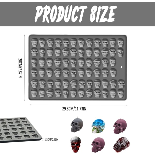 IC Halloween Mini Skull Candy Forms 70 Hulrum Skull Forms Halloween Forms af fødevarekvalitet til Halloween Gummy (1 ST Skull)