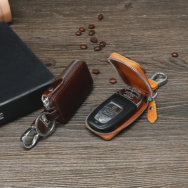 Bilnyckelbeskyttelse Universal koläder Bilfjärrnyckelfodral Case Case Case Nyckelring Case Smart case Clip, 1 pakke brun IC