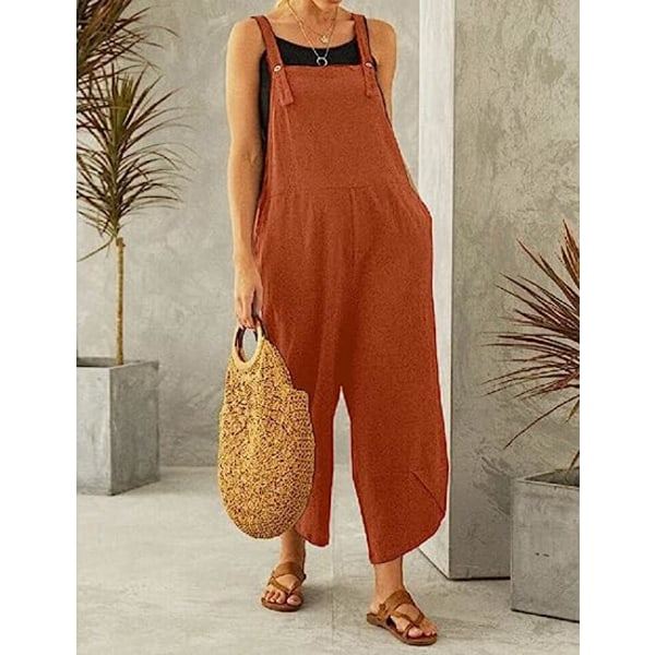 IC Dam Casual Løse Lange Haklappsbukser Jumpsuits med Vide Ben Baggy Bomullsbukser Overall med Lommer PZG