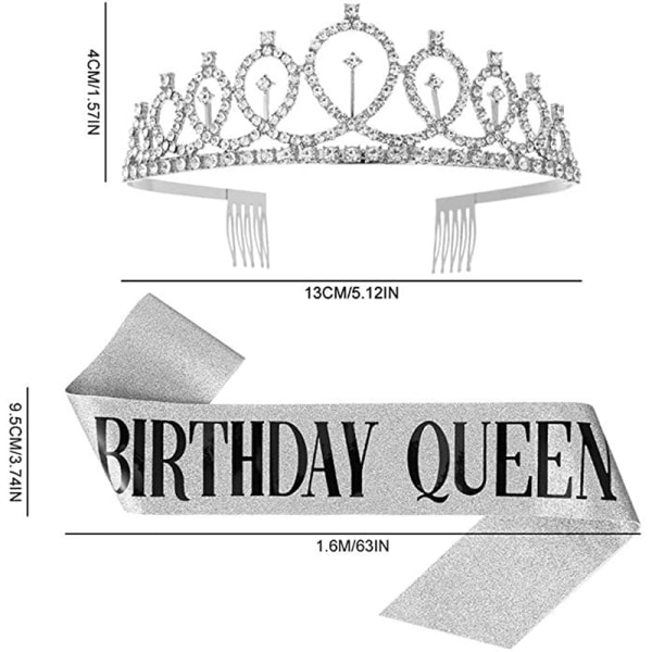 1Sæt Bling Rhinestone Crown Tiara Sash Födelsedag Jubilæum Par Multicolor FØDSELSDAGSPIGE