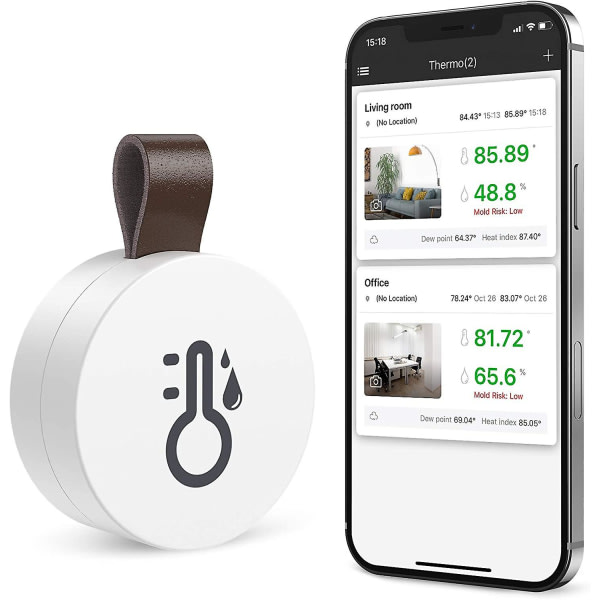 Living R kompatibel med Ios og Android for vin Bluetooth termometer hygrometer indendørs termo-hygrometer trådløs mini med dataeksportfunktion vit