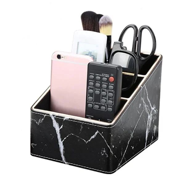 Multifunctional Marble Leather Desktop Storage, Pen Holder, Mobile Phone Holder, Remote Control Storage, Office, White