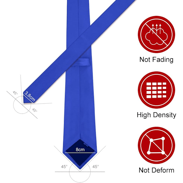 Klassisk enfärgad slips i satin för män, premium enfärgad slips för män, formell svart slips för män, slips för affärsbröllop, fest, arbete, 8 cm Royal blue