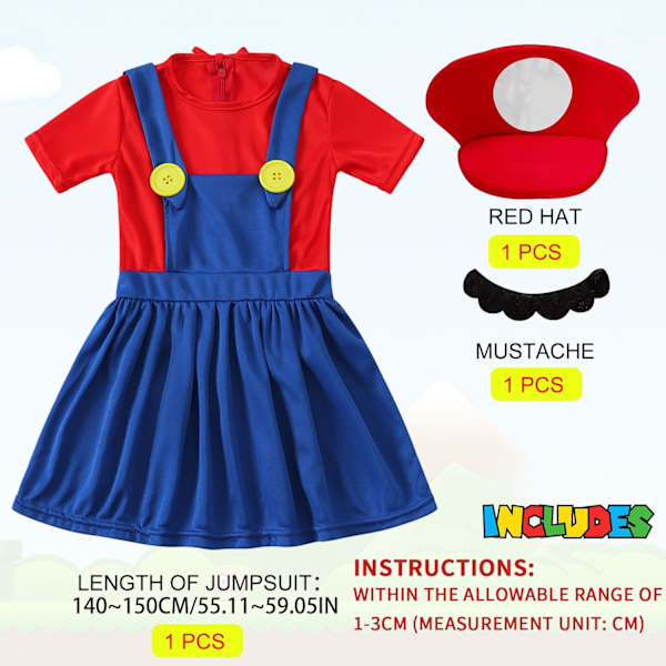 Luigi-dräktset, Luigi-dräkt, Bros, Maskeraddräkt, Kvinnor, Män, Outfit för jul, karneval, maskerad Baby girls red L