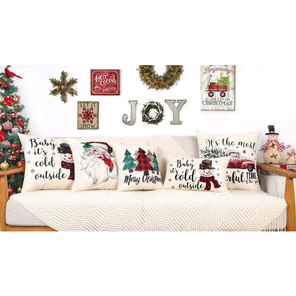 Juleputetrekk 16x16 Sett med 4 Farmhouse Juledekor Rød Svart Buffelskinn Vinter Feriedekorasjon Trekk for Hjemmesofa