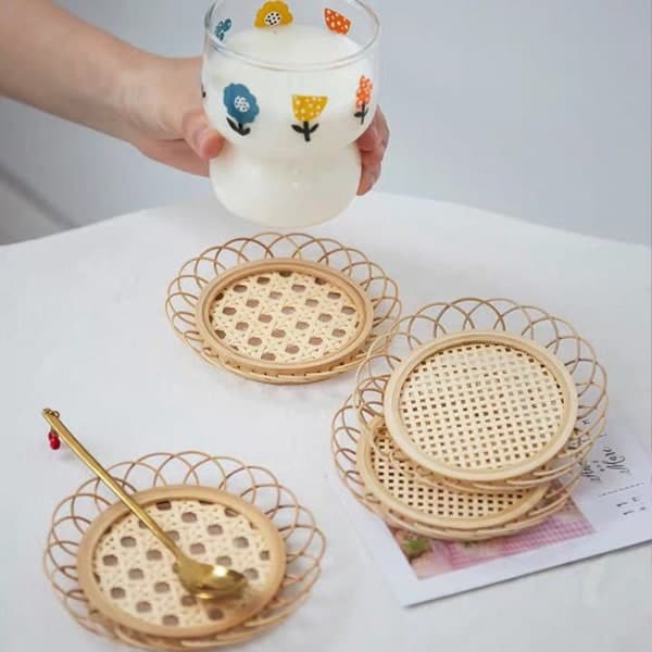 IC Håndlavede Rattan Coasters til værelsesindretning - Boho Coasters til shape2