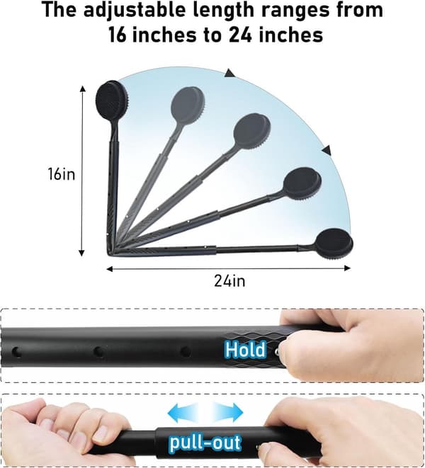 Silikone Rygbørste, Justerbar Teleskopisk Kropsbørste Med Dobbeltsidede Børster, Til Daglig Badning, Sort, 42-60 cm
