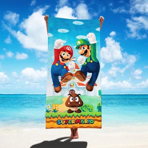 Super Mario Børn Bomuld Terry Badehåndklæde Blødt Absorberende Pool Badehåndklæde til Drenge Piger 147 x 71 cm
