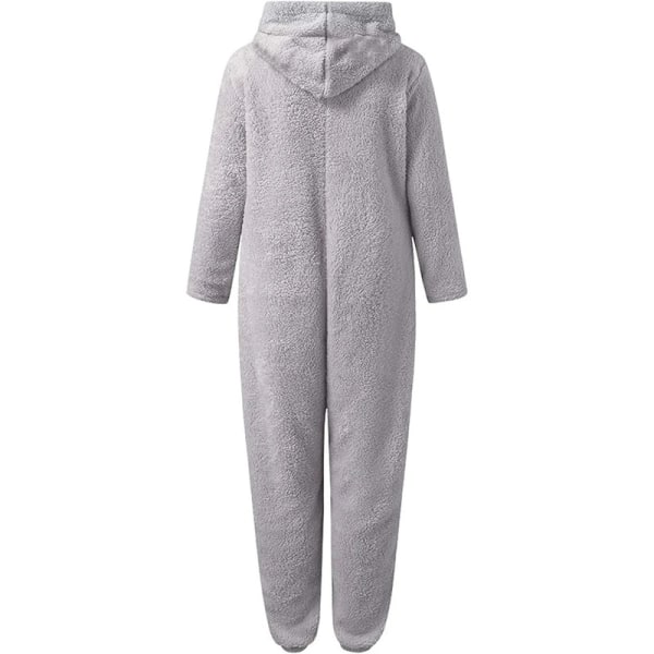 Hættetrøje med dragkedja til kvinder Plysch långärmad pyjamas Bodysuits i et stykke GREY XL