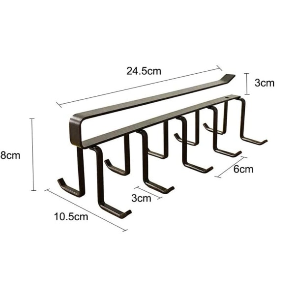 IG Mugghållare Under Skåp - 3 stk X 6 Kroker Kaffekopp Mugghållare Svart