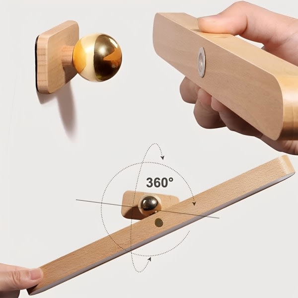 2 stk 360° roterbare magnetiske LED-væglamper i træ med trinløs dæmpning via berøringskontrol til soveværelse, stue og entré