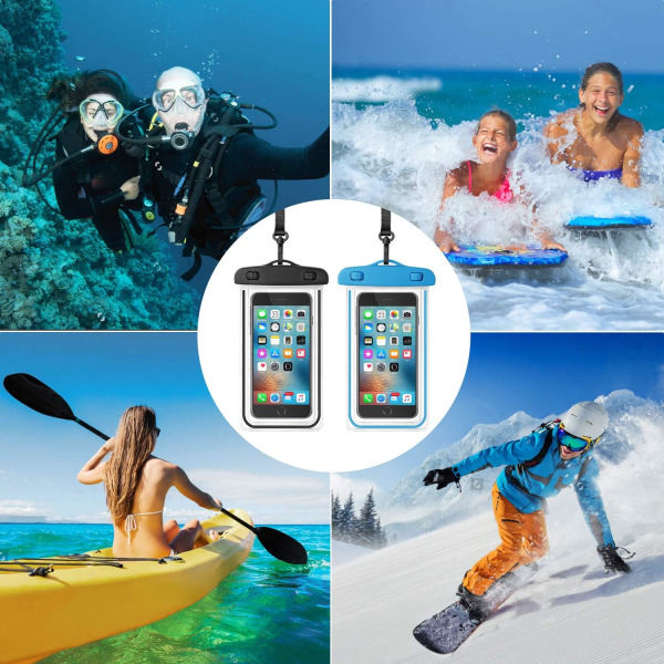 IC Universal vandtæt telefonetui, 2 pakninger Stort vandtæt phone case til Iphone 12/12 Pro Max/11/11 Pro/Se/Xs Max/Xr Galaxy op til 6,5\"