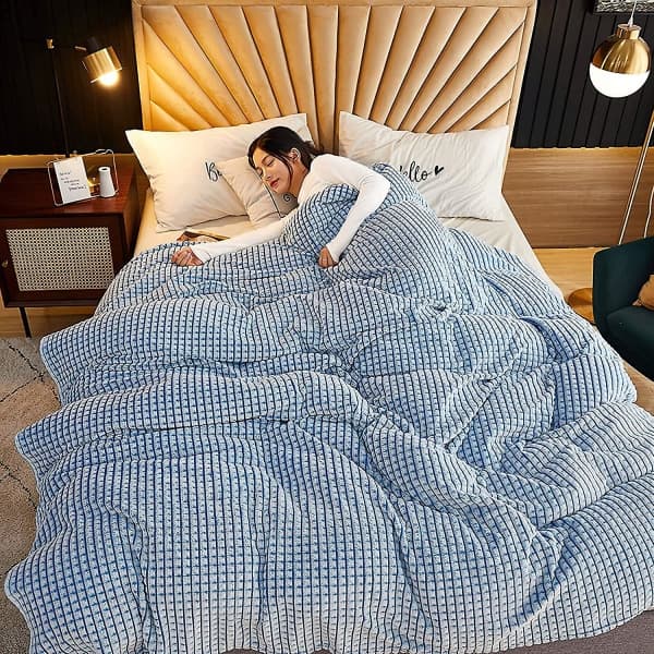 Ekstra pledd teppe, pledd fleece teppe (blått og hvitt, 120x200cm)