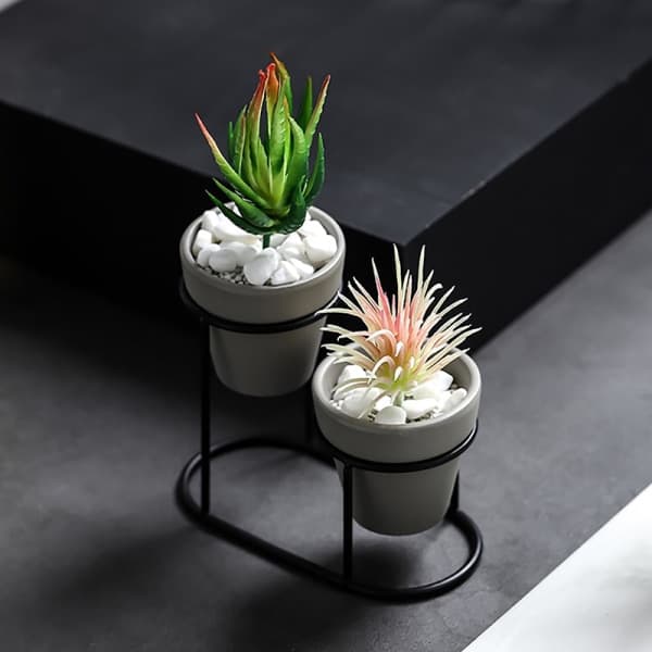 IC Jern Desktop Blomsterpotte Sukkulent Rund Cement Potte Med Enkel Sort Grå