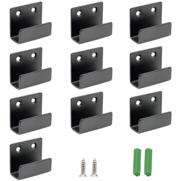 IC Krokar i rostfritt stål för väggmontering av keramiska plattor, 10 delar kraftigt fäste 20 skruvar för upphängning i badrum och kök (svart)