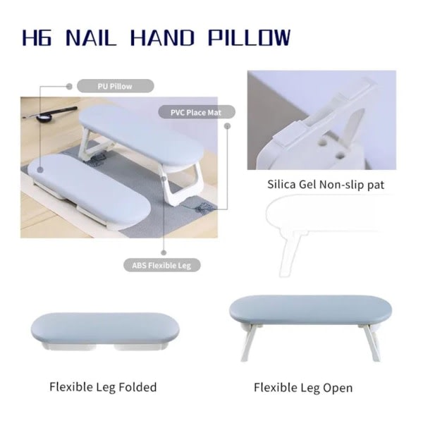 Vikbart nagelarmstöd i PU-läder, handstöd för naglar, grå, 1 st