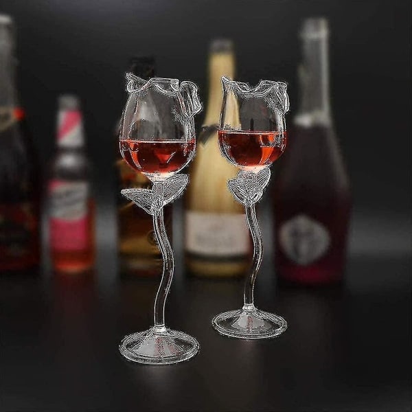Rött vinglas, rosa blomformad vinglas, cocktailvinbägare, fina rödvinsbägare, vinkocktailglas, set Gratis frakt