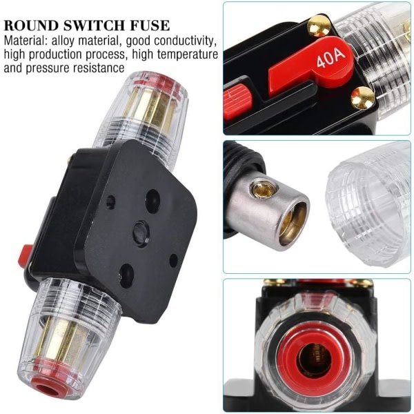 IC Strömställare 40A Vattentät Säkring Inlinehållare 3-15 AWG Återställbar Säkring Manuell Återställning 12V-48V DC för Bil