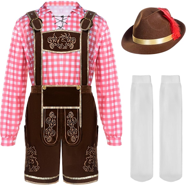 Tysk Bayerisk Oktoberfest Herrarnas Röda Rutiga Halloween Öl Festival Kostym Set M