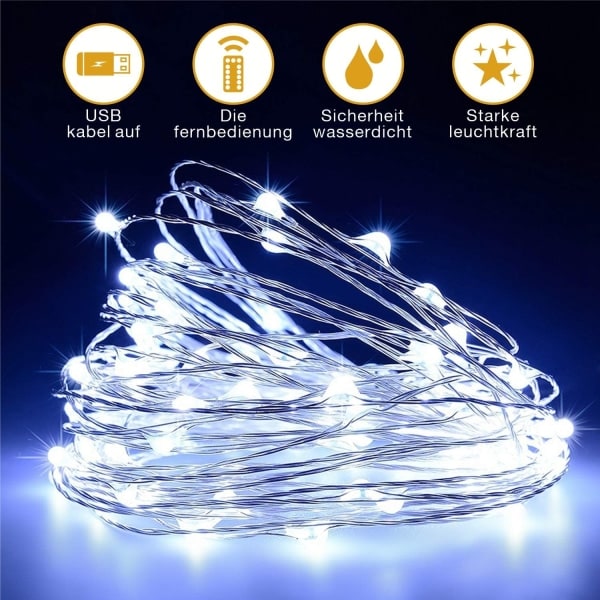 IC LED Gardinlys - 3M 300 LED Lyskæde Batteri 8 tilstande Hvid