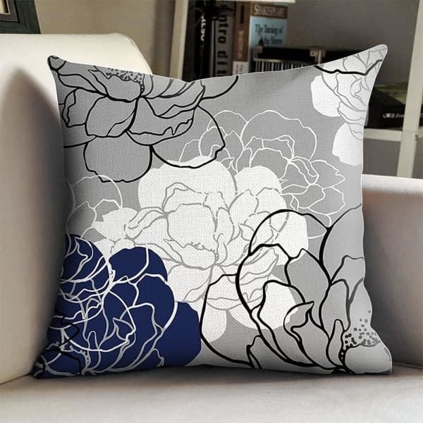 IC Blå pudebetræk 18x18 Sæt med 4 Grå dekorative betræk til sofa Moderne Daisy Case til stuen, 18″×18″
