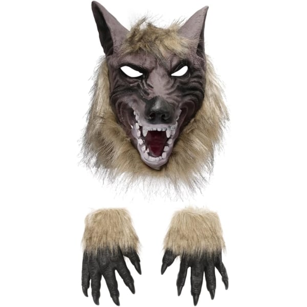 IC Toddmomy 2 opsætninger med vargskämtmasker vargklor håndskar halloween varulvsmask Werewolf Mask Handskar Assorted Color 27x22cm