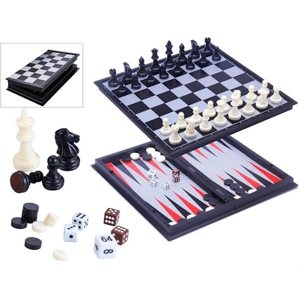 Travel Game - Engelhart - Backgammon/Chess - 24 cm - Black/White - Magnetic