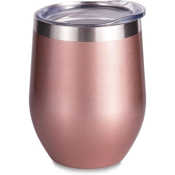 Vakuumi-eristetty viinilasi kannella, ruostumattomasta teräksestä valmistettu eristetty viinilasi 12 oz, ruusukulta
