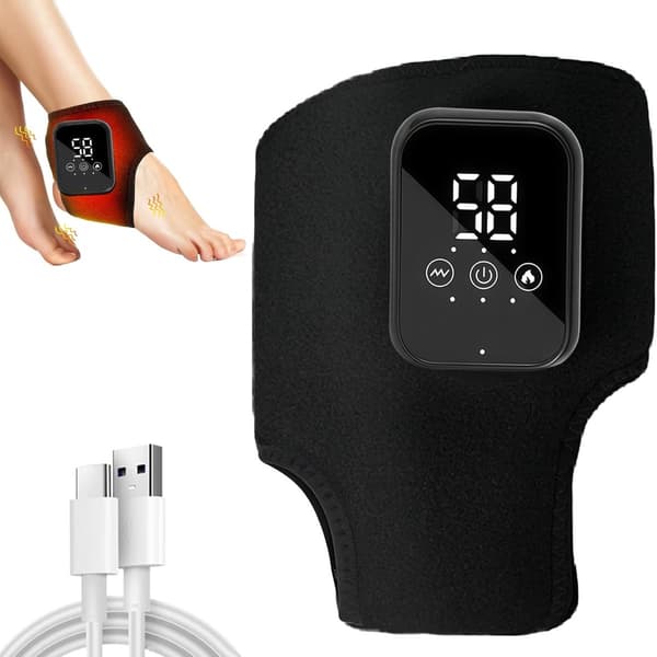 Fodmassager, 3-i-1 elektrisk opvarmet vibrerende wrap, 3 massagetilstande, 5 varmeniveauer, LCD-display, til hjemmet, kontoret og rejser, sort