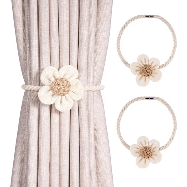 Magnetic Curtain Tiebacks 2 Pcs, Camellia Curtain Clips Compatible with Curtains Boho D