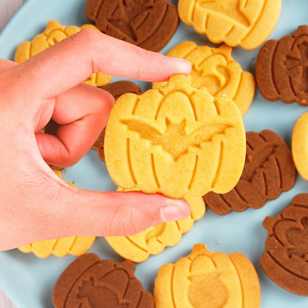 IC 9 stk Halloween Cookie Cutter Set Græskar Pressbar Cookie Stempel B