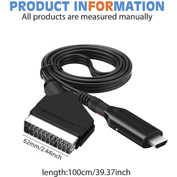 Scart til HDMI Kabel - Scart til HDMI Adapter - Alt i Ett Scart til HDMI 1080p/720p Audio Video Konverter..DEBUNS