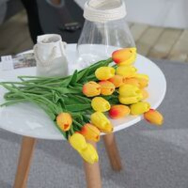 IC 20 stk Real Touch Latex Kunstige Tulipaner Blomster Kunstige Tulipaner Blomster Bryllupsbuketter for Bryllup Hjem Hagedekorasjon Oransje