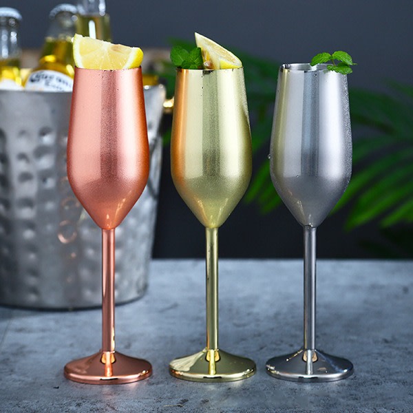 220 ml rustfritt stål vinglass, champagneglass, juicebeger, sølv