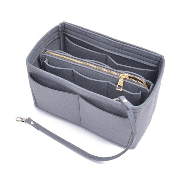 IC Flerlagers lagringsväska med stor kapasitet filt foderväska filt kosmetikaväska grå 24*13*15cm