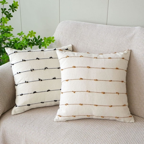 IC Boho bomullslinne putetrekk 18x18 tommer stripet Jacquard firkantet dekorativt putetrekk for sofa dekorasjon (kaffe, 18\"x18\")