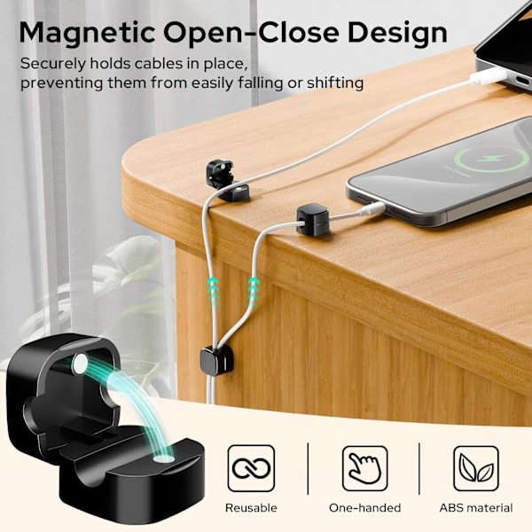 Cable Clips, 8 Pcs Magnetic Cable Organizer with Adhesive, Cable Management Clips, for USB Charging Cable