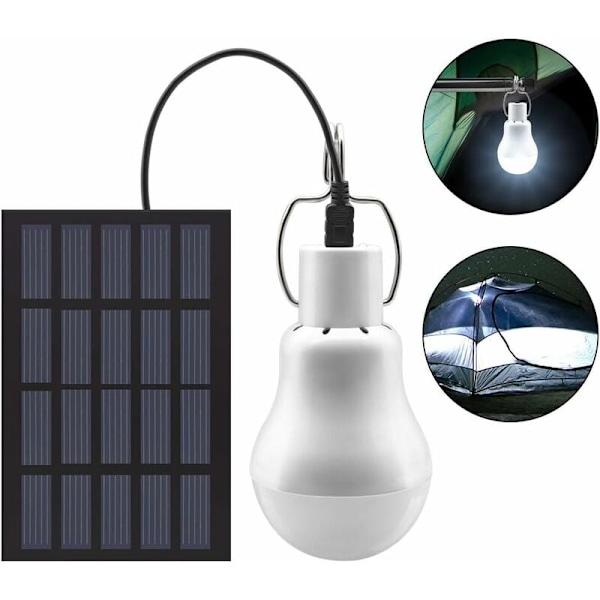 Bærbar solcellelampe LED-pære solcelledrevet med solpanel til have, terrasse, indendørs, udendørs, vandreture, camping, telt, fiskebelysning