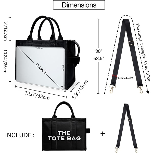 IC The Tote Bag Damer Canvas Tote Bags Paksu Canvas-Olkalaukut Vetoketjulla ja Olkahihnalla Työhön Kouluun Ostosretkille