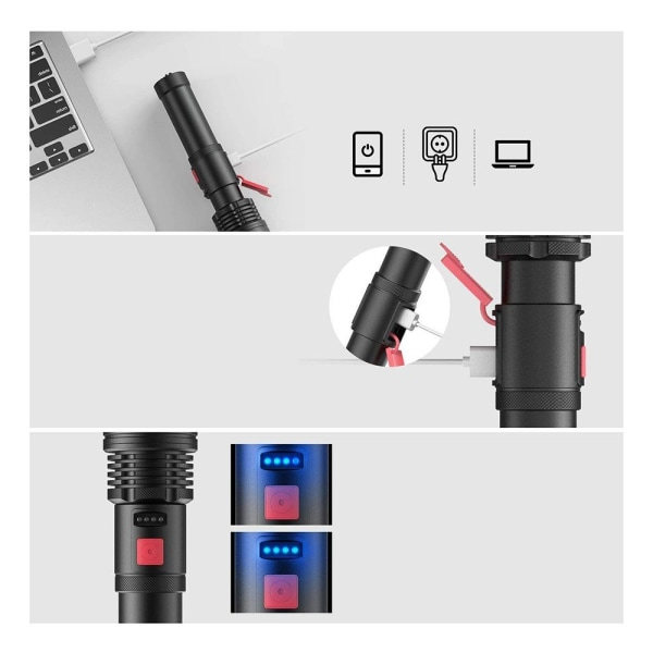 IC NOE LED-lommelygte, USB opladbar med 5 tilstande
