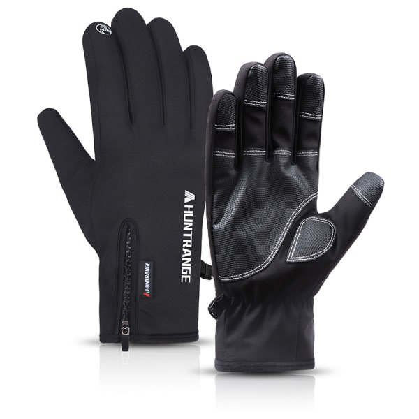 IC Vinter Skidhandsker med lynlås til mænd og kvinder vandtæt udendørs sport ridning plus fløjl tykke varme handsker touch screen bjergbestigning XL Sort